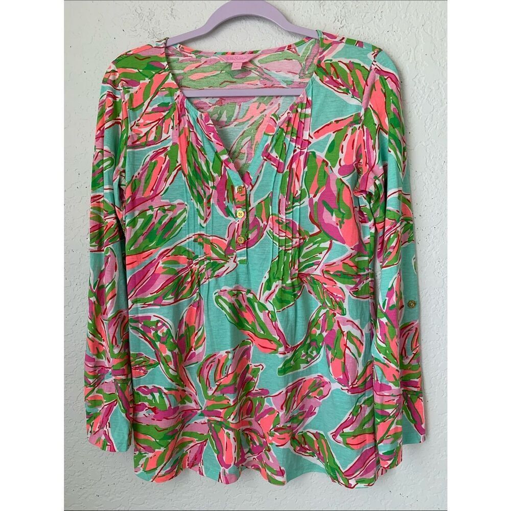 Lilly Pulitzer Pink, Mint & Coral Tropical Print Lightweight Top Size S